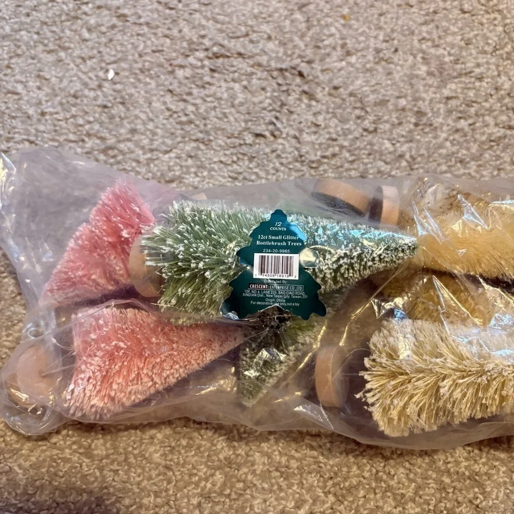 12ct Small Glitter Bottlebrush Trees NEW Pink Gold Glitter Green Christmas